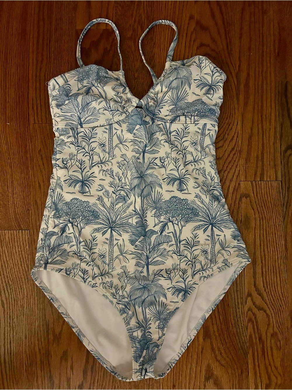 Shade & Shore White One-Piece Swimsuit with Blue Botanical Print